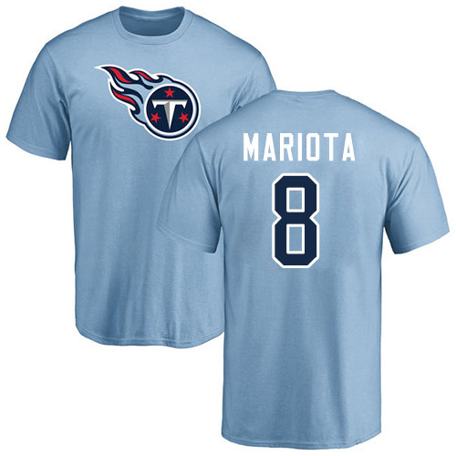 Tennessee Titans Men Light Blue Marcus Mariota Name and Number Logo NFL Football #8 T Shirt->nfl t-shirts->Sports Accessory
